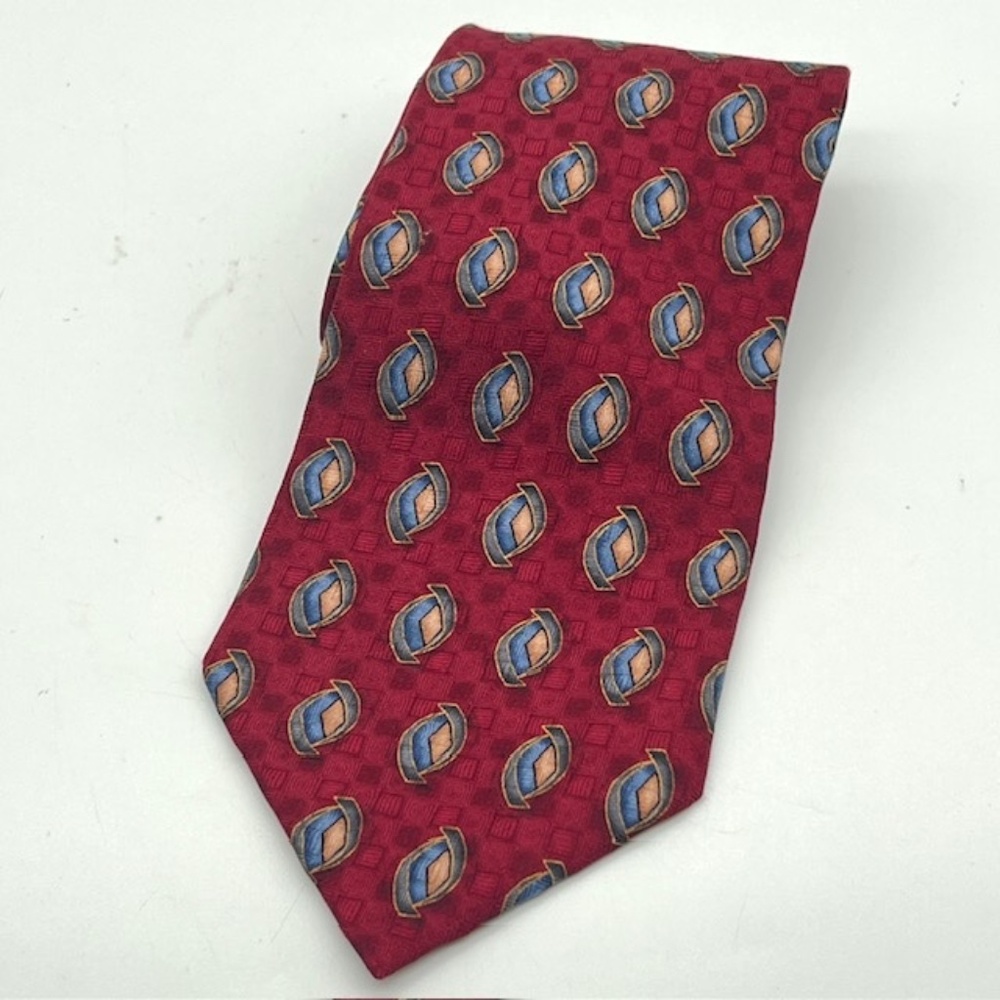 JZ Richards for Nordstrom 100% Silk Tie Red with Blue and Orange Geometric Print